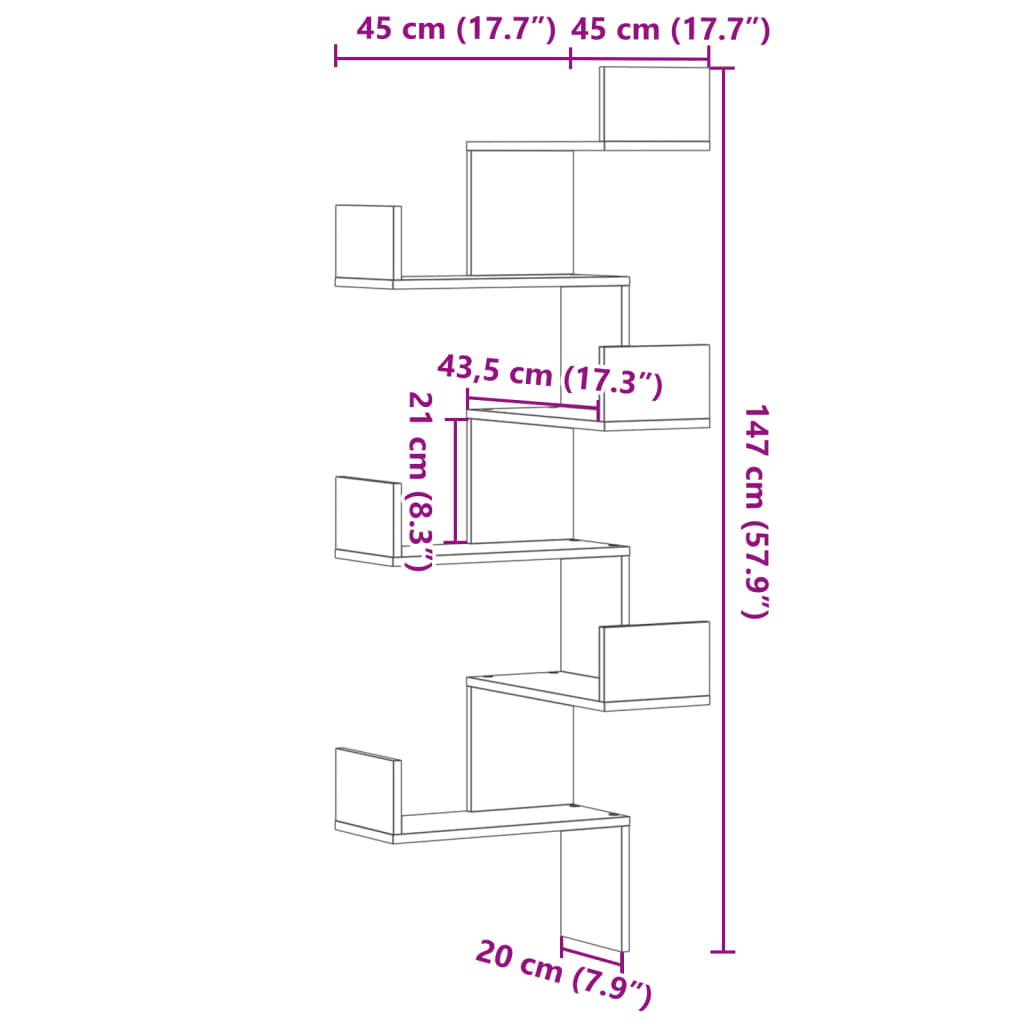 Wall Corner Shelf Sonoma Oak 45x45x147 cm Engineered Wood