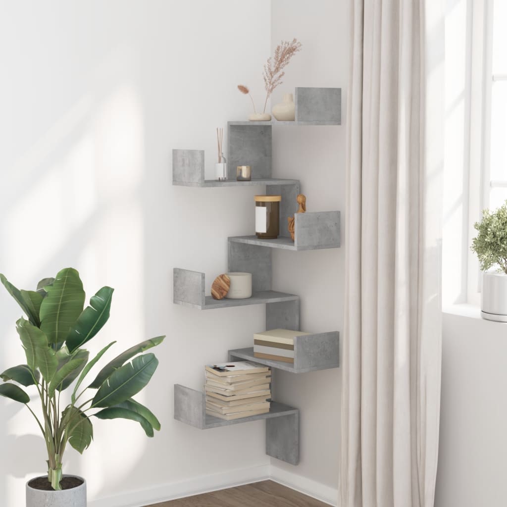 Wall Corner Shelf Concrete Grey 45x45x147 cm Engineered Wood