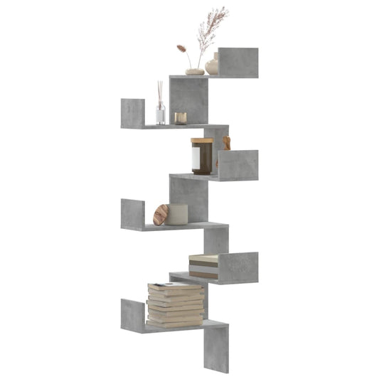 Wall Corner Shelf Concrete Grey 45x45x147 cm Engineered Wood