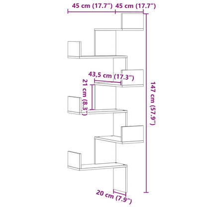 Wall Corner Shelf Grey Sonoma 45x45x147 cm Engineered Wood