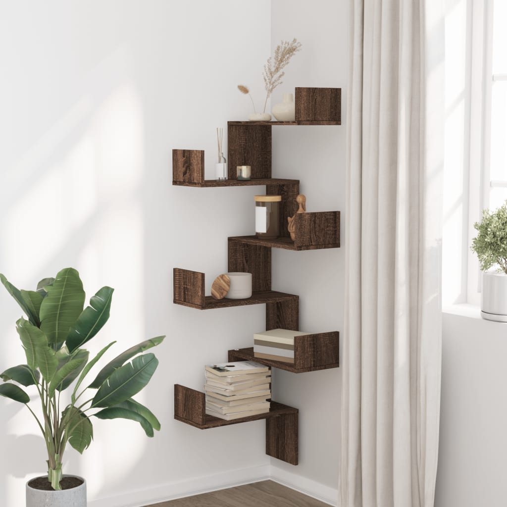 Wall Corner Shelf Brown Oak 45x45x147 cm Engineered Wood