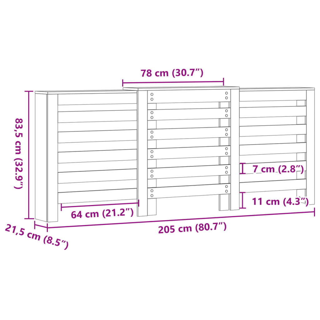 Radiator Cover Sonoma Oak 205x21.5x83.5 cm Engineered Wood