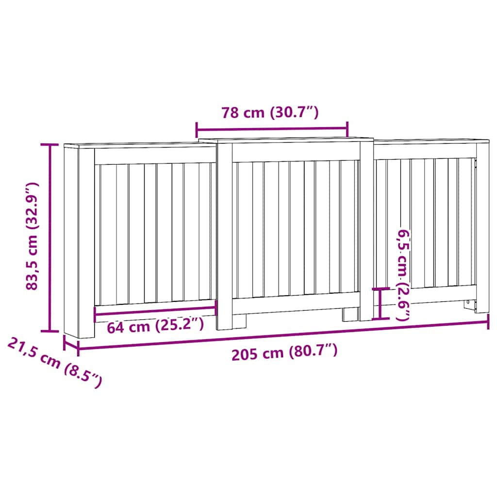 Radiator Cover Sonoma Oak 205x21.5x83.5 cm Engineered Wood