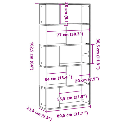 Bookcase 5-Tier White 80.5x23.5x162.5 cm Engineered Wood