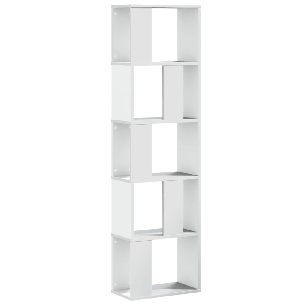 Bookcase 5-Tier White 45x23.5x162.5 cm Engineered Wood