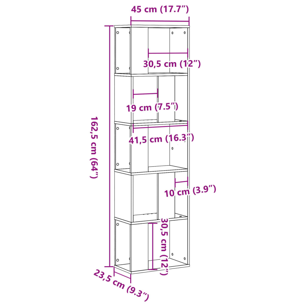 Bookcase 5-Tier White 45x23.5x162.5 cm Engineered Wood