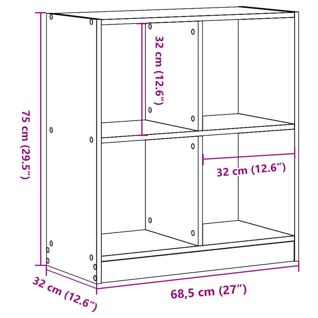 Bookcase White 68.5x32x75 cm Engineered Wood