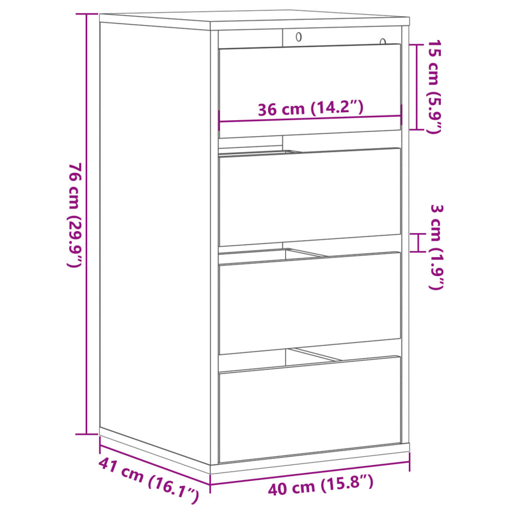 Corner Chest of Drawers White 40x41x76 cm Engineered Wood