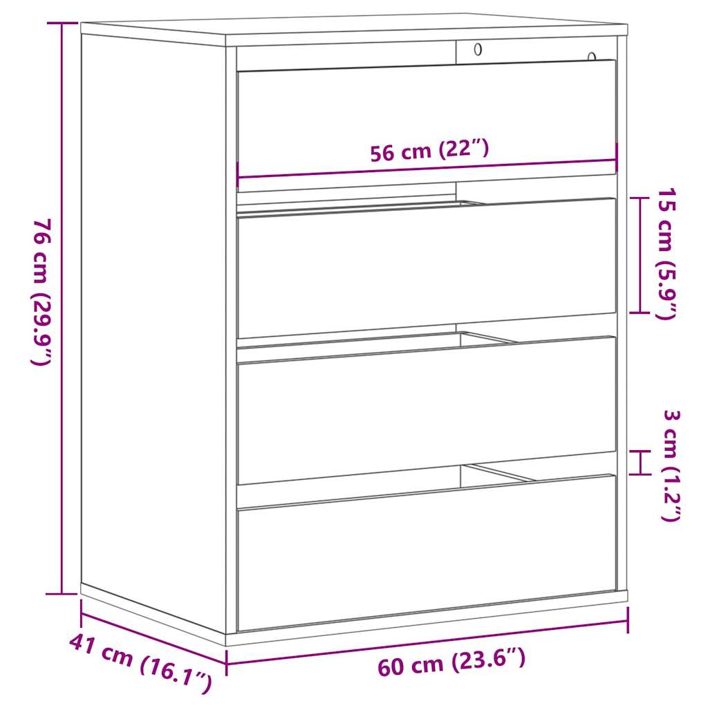 Corner Chest of Drawers White 60x41x76 cm Engineered Wood