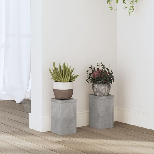 Plant Stands 2 pcs Concrete Grey 10x10x18 cm Engineered Wood