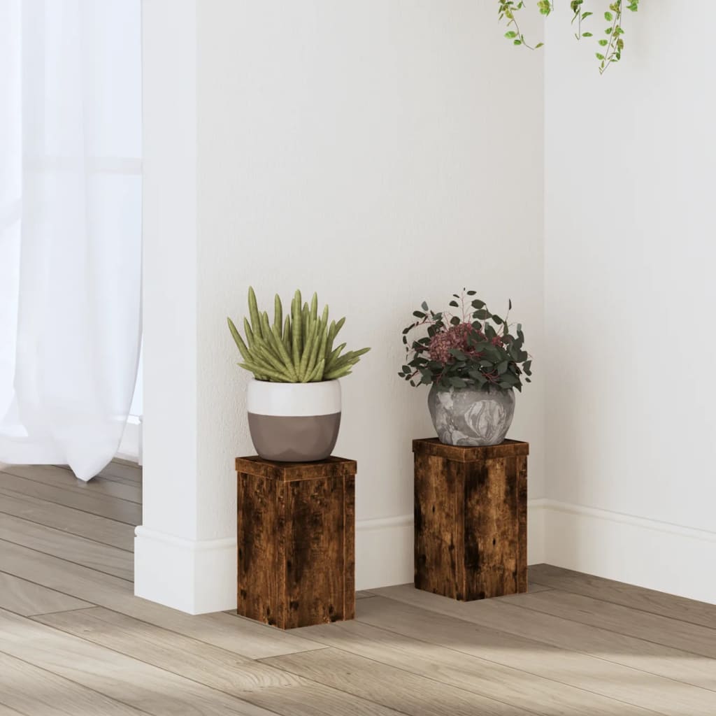 Plant Stands 2 pcs Smoked Oak 10x10x18 cm Engineered Wood