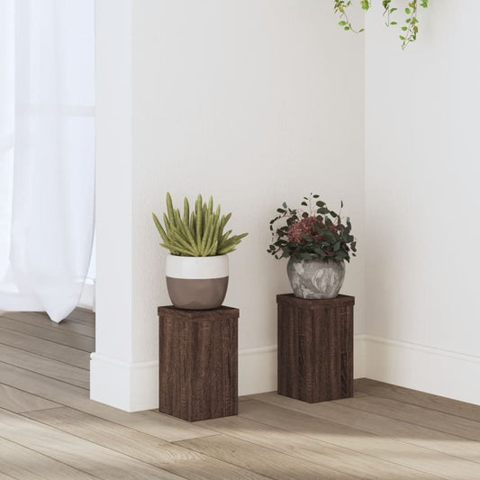 Plant Stands 2 pcs Brown Oak 10x10x18 cm Engineered Wood