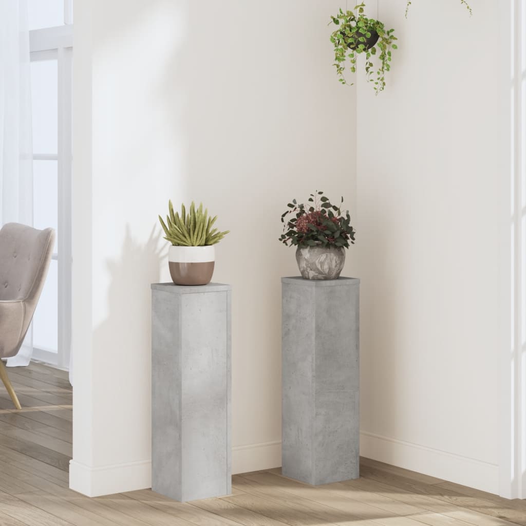 Plant Stand 2pcs Concrete Grey 17x17x60 cm Engineered Wood