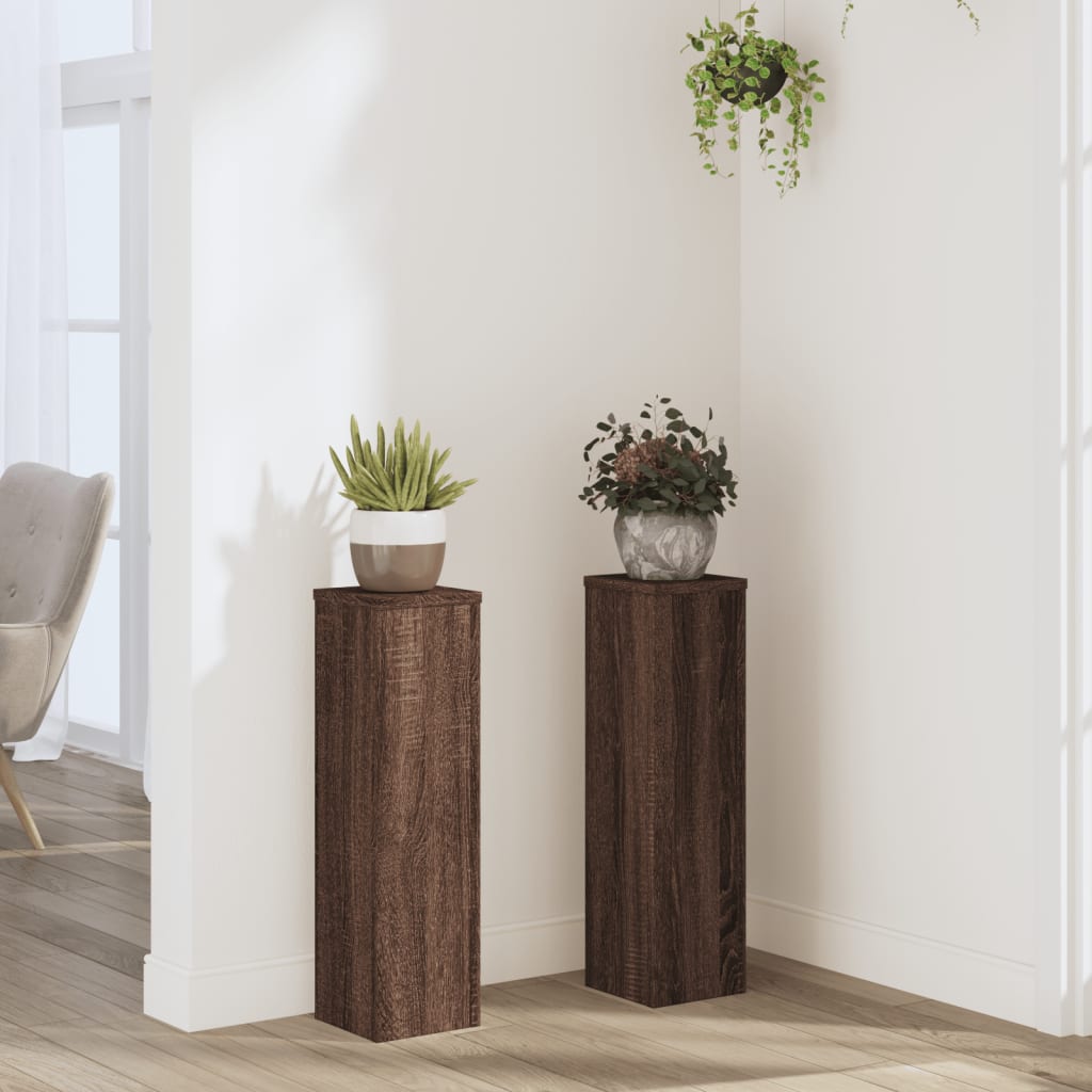 Plant Stand 2pcs Brown Oak 17x17x60 cm Engineered Wood