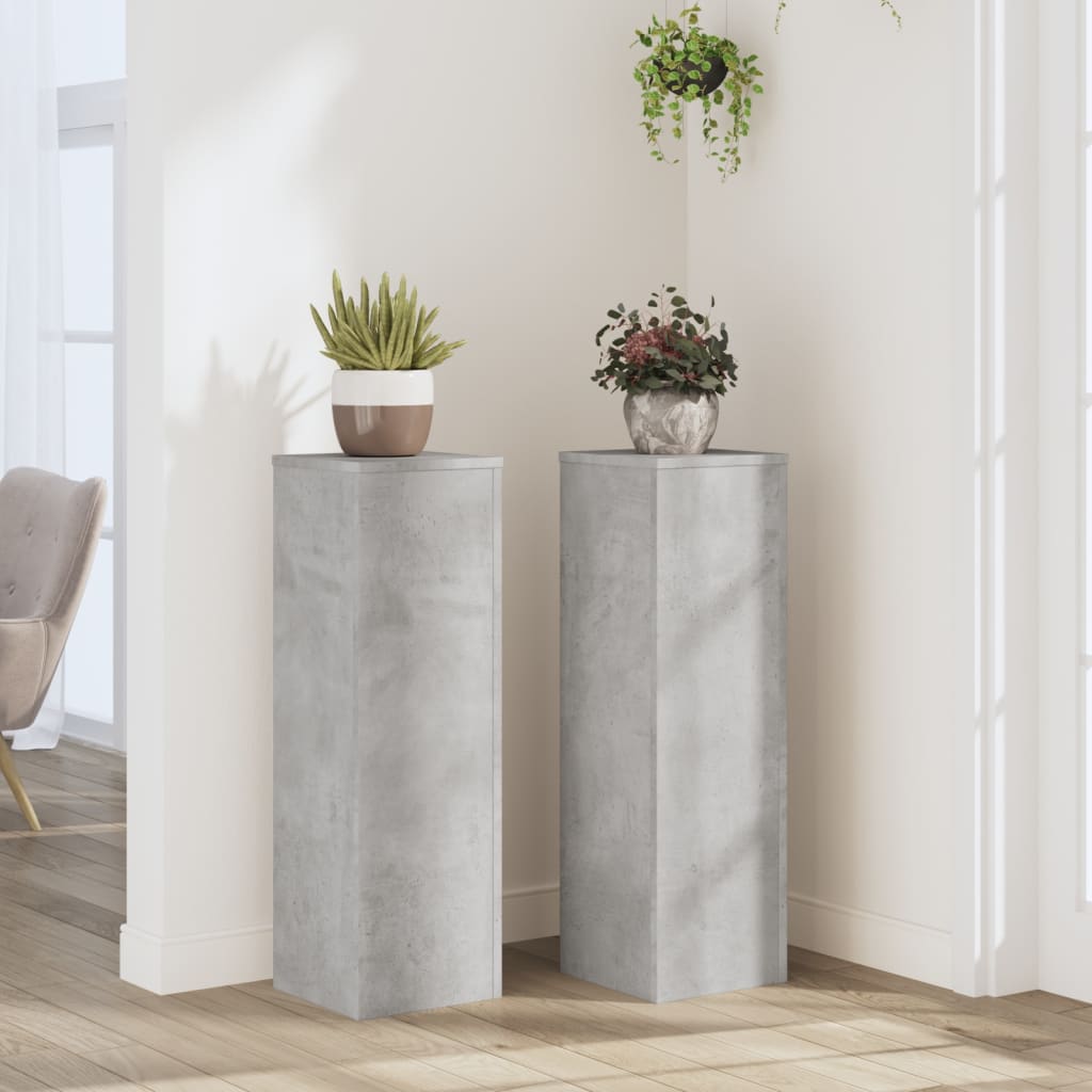 Plant Stand 2pcs Concrete Grey 25x25x80 cm Engineered Wood