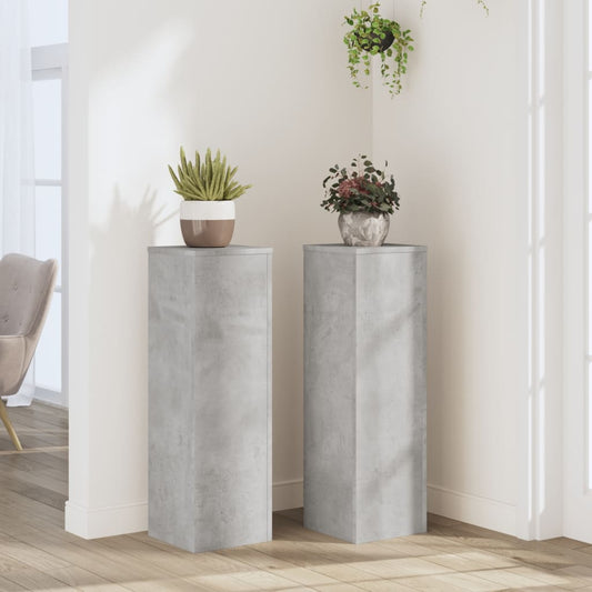 Plant Stand 2pcs Concrete Grey 25x25x80 cm Engineered Wood