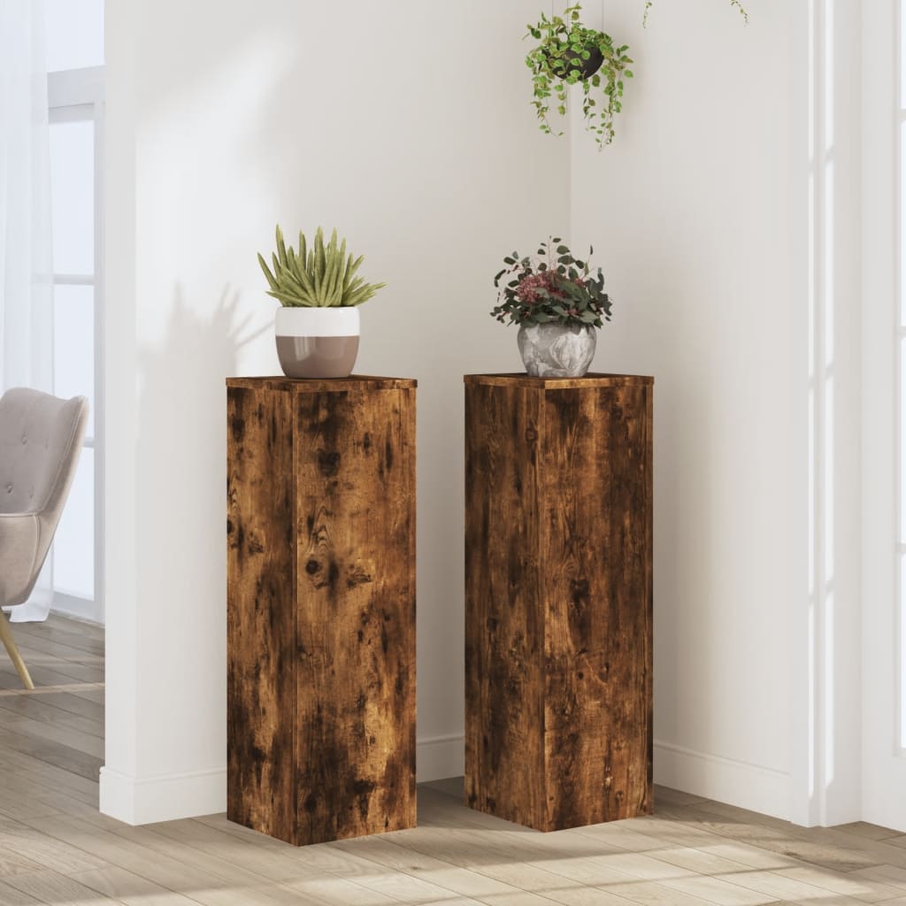 Plant Stand 2pcs Smoked Oak 25x25x80 cm Engineered Wood