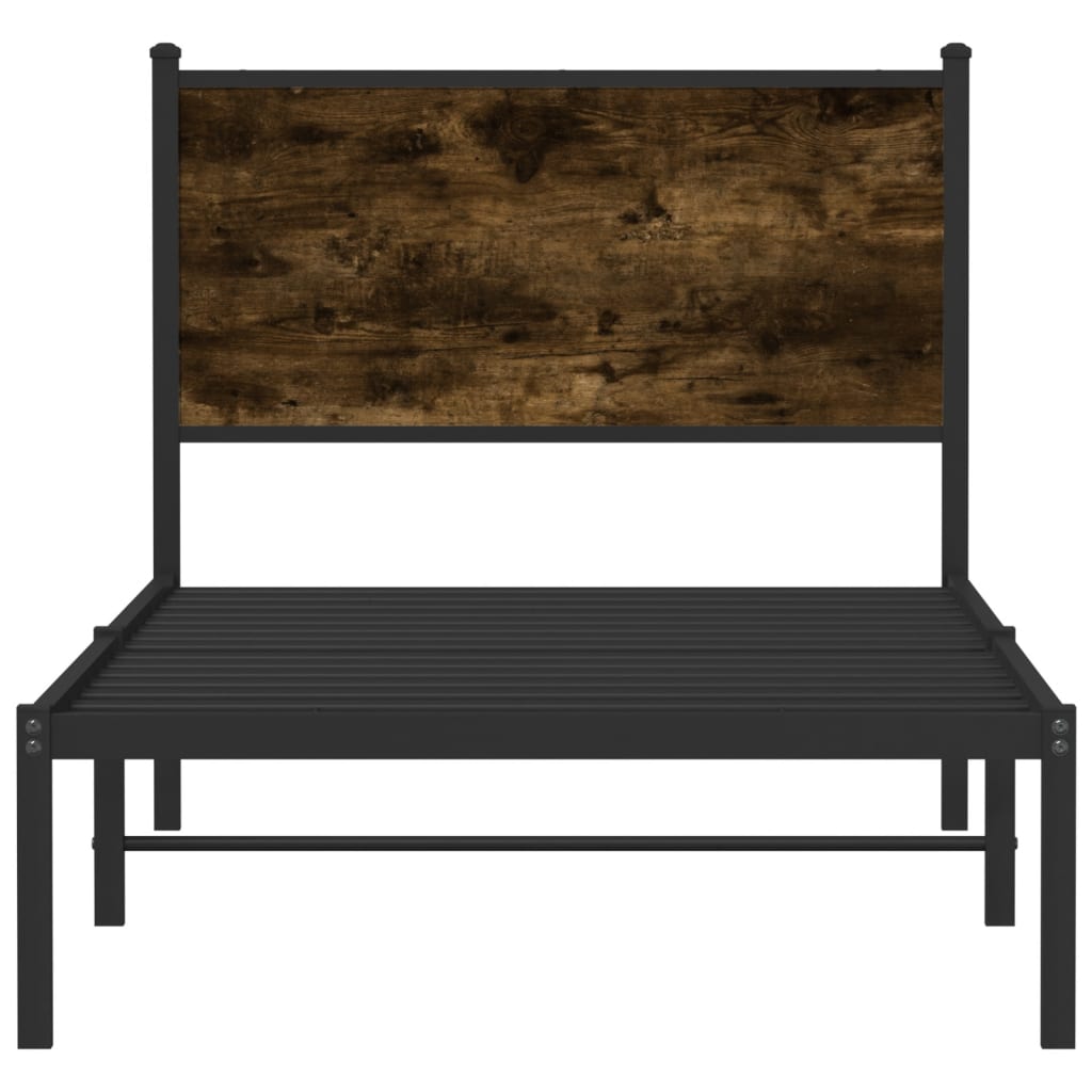 Metal Bed Frame with Headboard Smoked Oak 90x190 cm Single