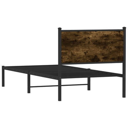 Metal Bed Frame with Headboard Smoked Oak 90x190 cm Single