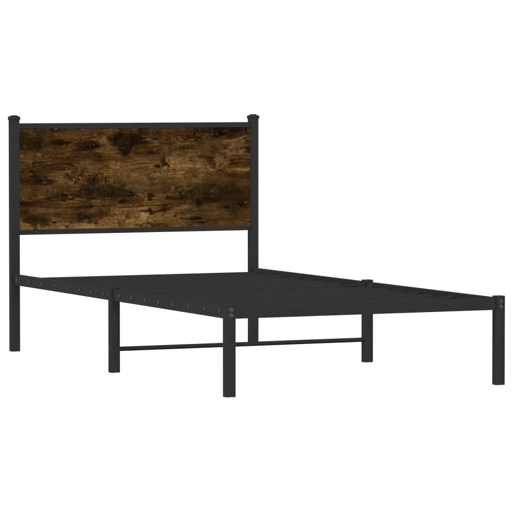 Metal Bed Frame with Headboard Smoked Oak 100x190 cm