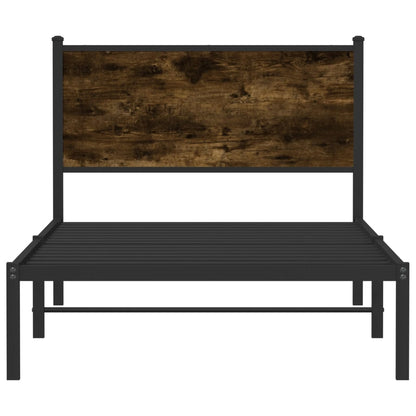 Metal Bed Frame with Headboard Smoked Oak 100x190 cm