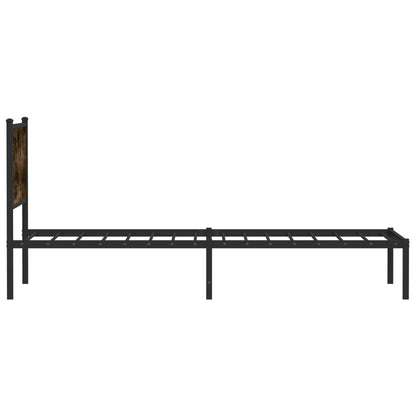 Metal Bed Frame with Headboard Smoked Oak 100x190 cm