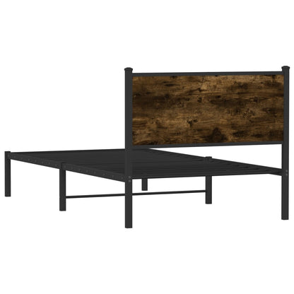 Metal Bed Frame with Headboard Smoked Oak 100x190 cm