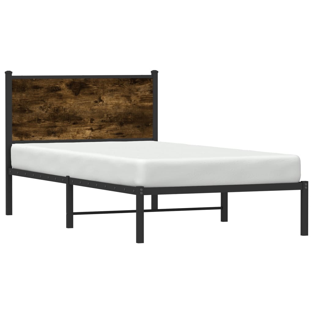 Metal Bed Frame with Headboard Smoked Oak 107x203 cm