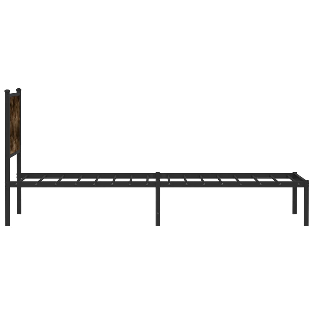 Metal Bed Frame with Headboard Smoked Oak 107x203 cm