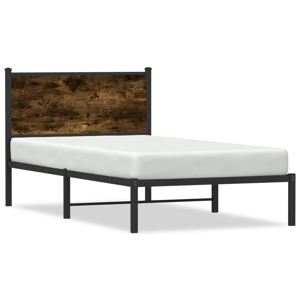 Metal Bed Frame with Headboard Smoked Oak 107x203 cm