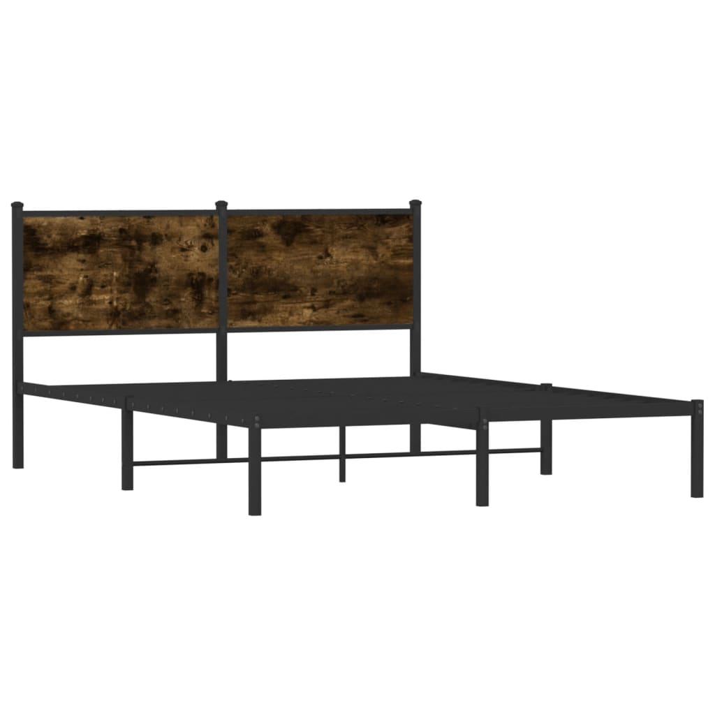 Metal Bed Frame with Headboard Smoked Oak 150x200 cm King Size