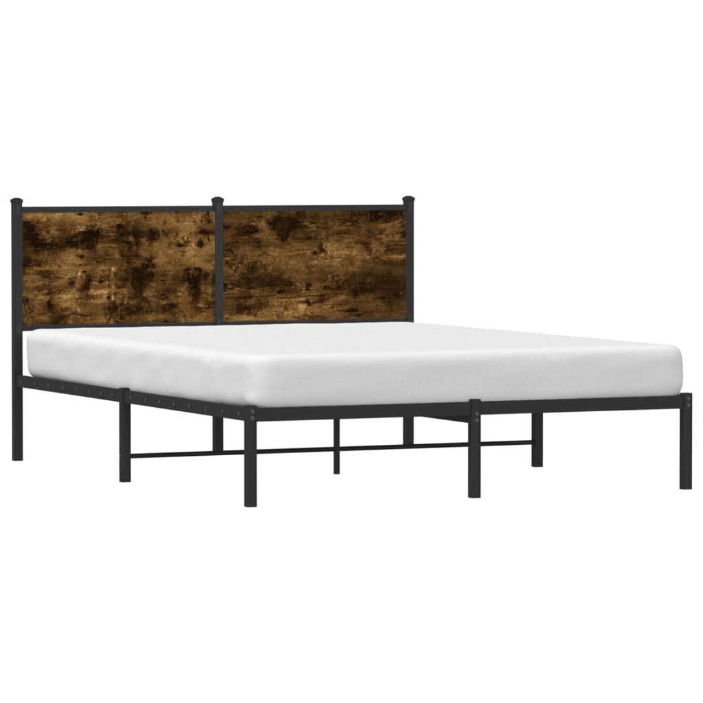 Metal Bed Frame with Headboard Smoked Oak 150x200 cm King Size