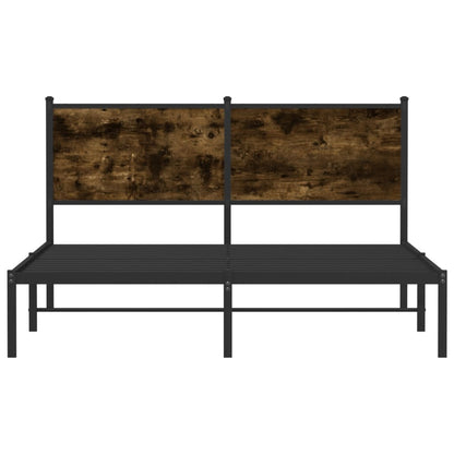 Metal Bed Frame with Headboard Smoked Oak 150x200 cm King Size