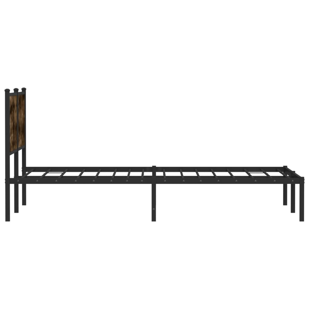 Metal Bed Frame with Headboard Smoked Oak 150x200 cm King Size