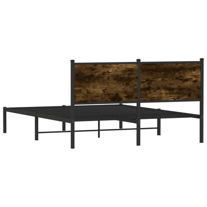 Metal Bed Frame with Headboard Smoked Oak 150x200 cm King Size