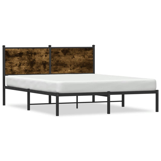 Metal Bed Frame with Headboard Smoked Oak 150x200 cm King Size