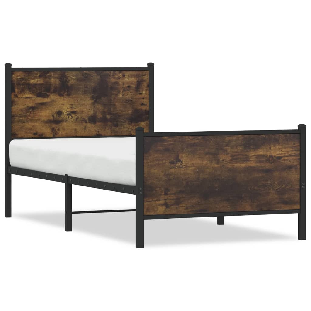 Metal Bed Frame without Mattress Smoked Oak 90x190 cm Single