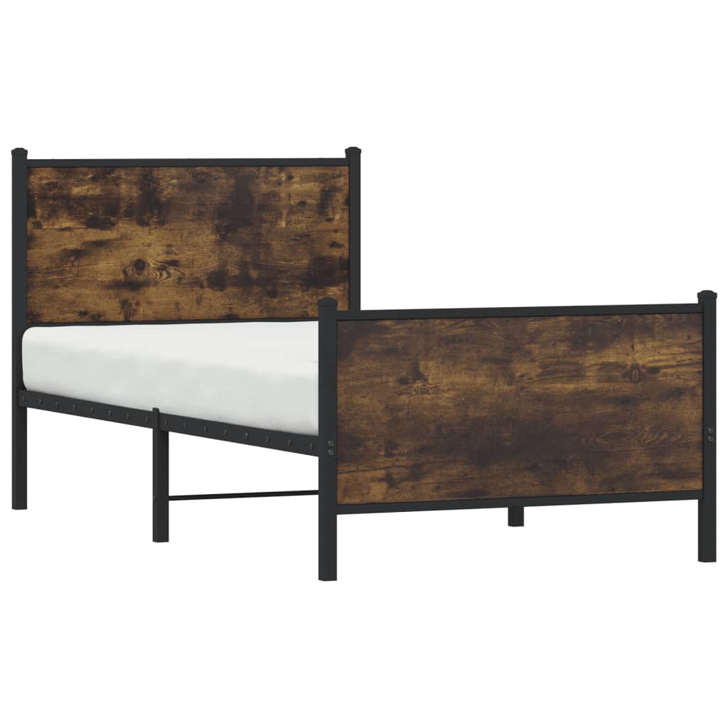 Metal Bed Frame without Mattress Smoked Oak 90x190 cm Single