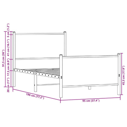 Metal Bed Frame without Mattress Smoked Oak 90x190 cm Single