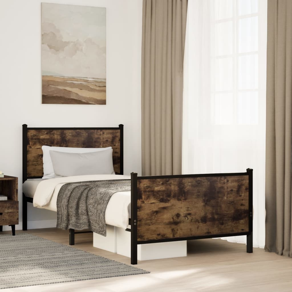 Metal Bed Frame without Mattress Smoked Oak 90x190 cm Single