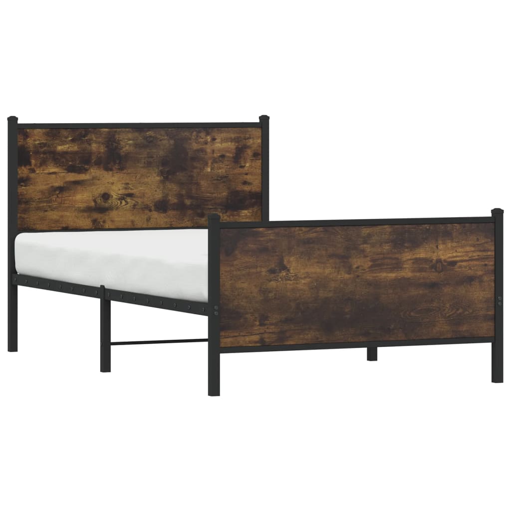 Metal Bed Frame without Mattress Smoked Oak 100x190 cm