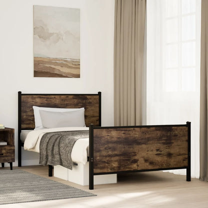 Metal Bed Frame without Mattress Smoked Oak 100x190 cm