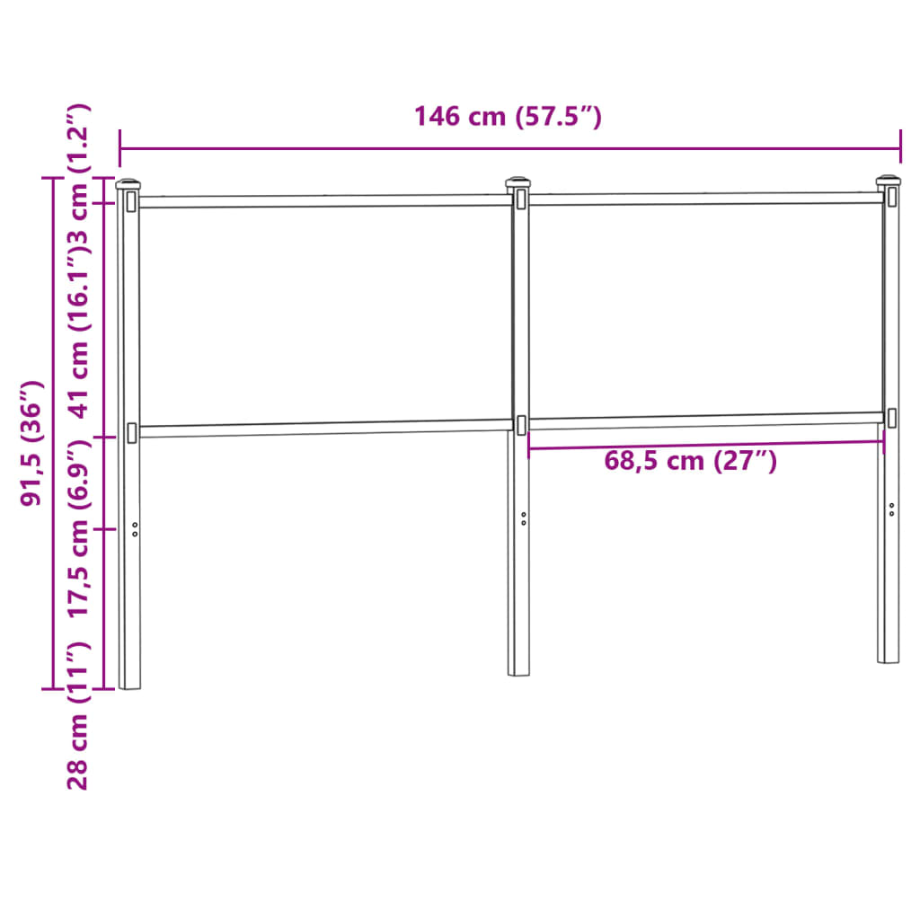 Headboard Smoked Oak 140 cm Engineered Wood and Steel