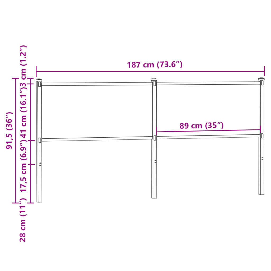 Headboard Smoked Oak 180 cm Engineered Wood and Steel