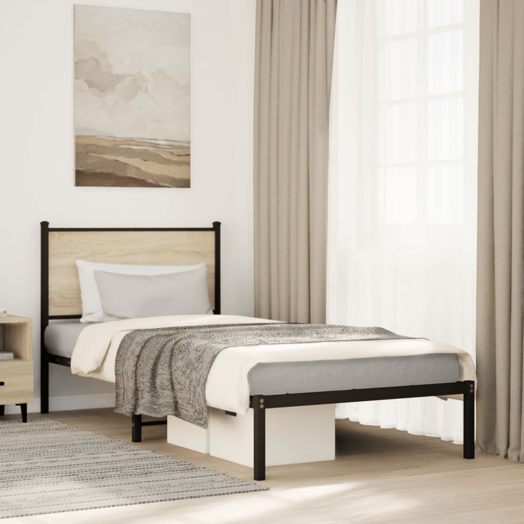 Metal Bed Frame with Headboard Sonoma Oak 90x190 cm Single