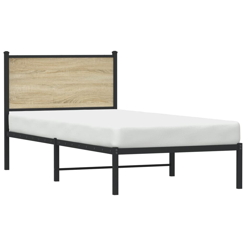 Metal Bed Frame with Headboard Sonoma Oak 90x190 cm Single