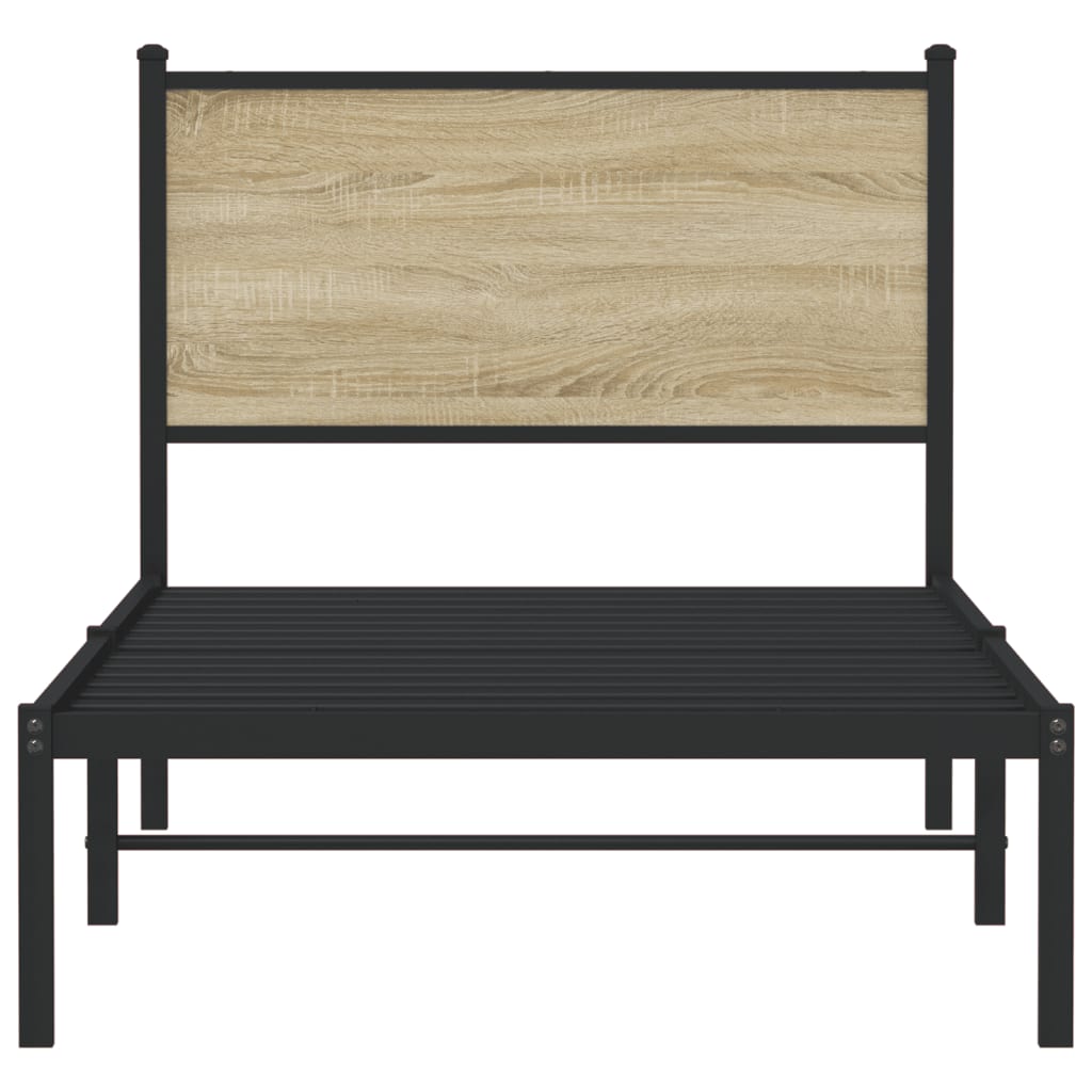 Metal Bed Frame with Headboard Sonoma Oak 90x190 cm Single