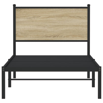 Metal Bed Frame with Headboard Sonoma Oak 90x190 cm Single