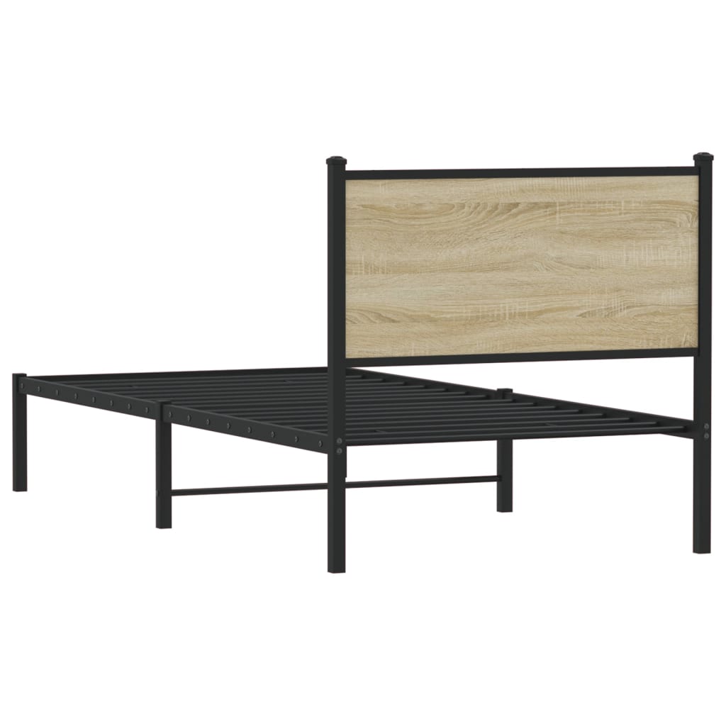 Metal Bed Frame with Headboard Sonoma Oak 90x190 cm Single