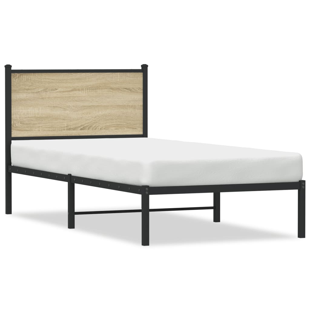 Metal Bed Frame with Headboard Sonoma Oak 90x190 cm Single